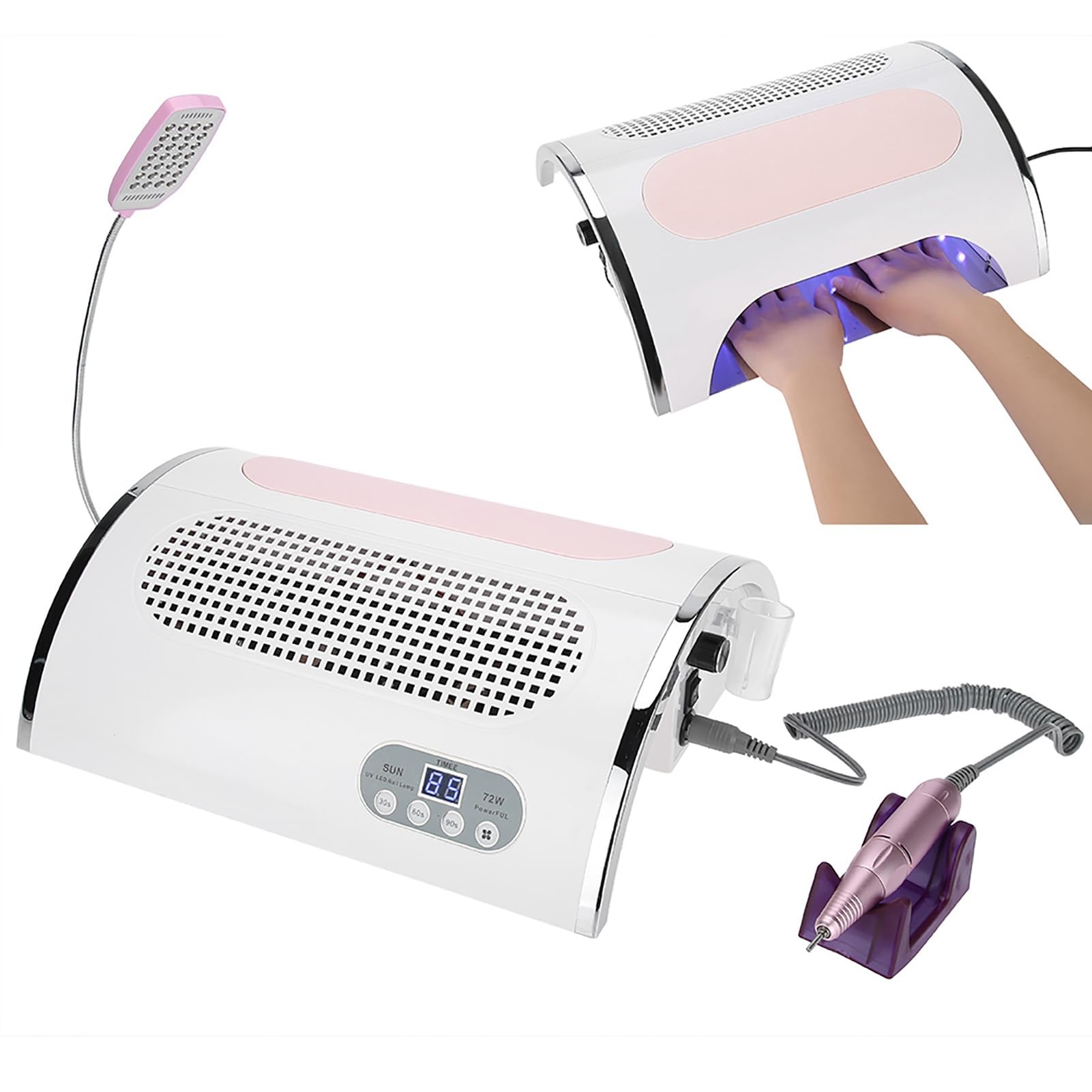 Macchina elettrica 3 in 1, 25000 giri/min, 54 W e 28 LED per pulire, aspirare e asciugare le unghie, per manicure e pedicure, per salone di bellezza e casa bianco