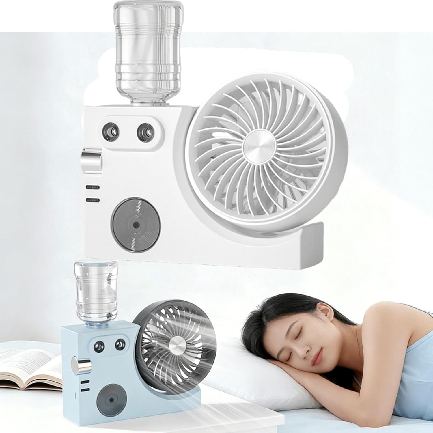 2026 New Portable USB Rechargeable Misting Table Fan, Mini Desktop Cooling Air Circulator with Mist Spray for Office Home Dorm Bedroom Summer Use (Ice Cream White)