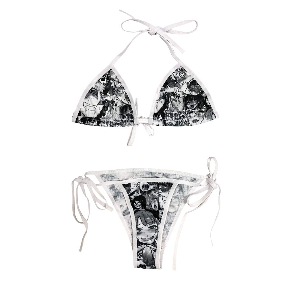 ビキニ レディース 水着 アヘ顔 マイクロビキニ セクシー アニメ柄 コスプレ 三角ビキニ コスチューム 極小 紐パンツ セパレート 過激 大きい 二次元 仮装 ランジェリーセット 上下2点セット
