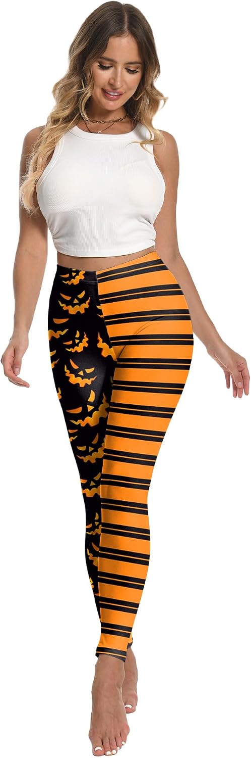 Halloween Bat Print Leggings Carnival Pants, Women's High Waist Athletic Tights
