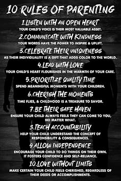 Inspirational Positive Quotes Wall Art Decor - Motivational Poster - Encouragement Gifts for Parents Mom Dad Family - Bedroom Living Room Home Office School - 10 Rules Of Parenting 16x24 inches
