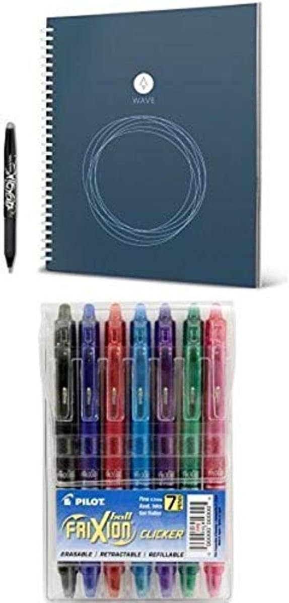 Rocketbook Wave Smart Notebook and Pilot FriXion Clicker Retractable Erasable Gel Pens, Fine Point, Assorted Color Inks, 7-Pack (31472) Bundle