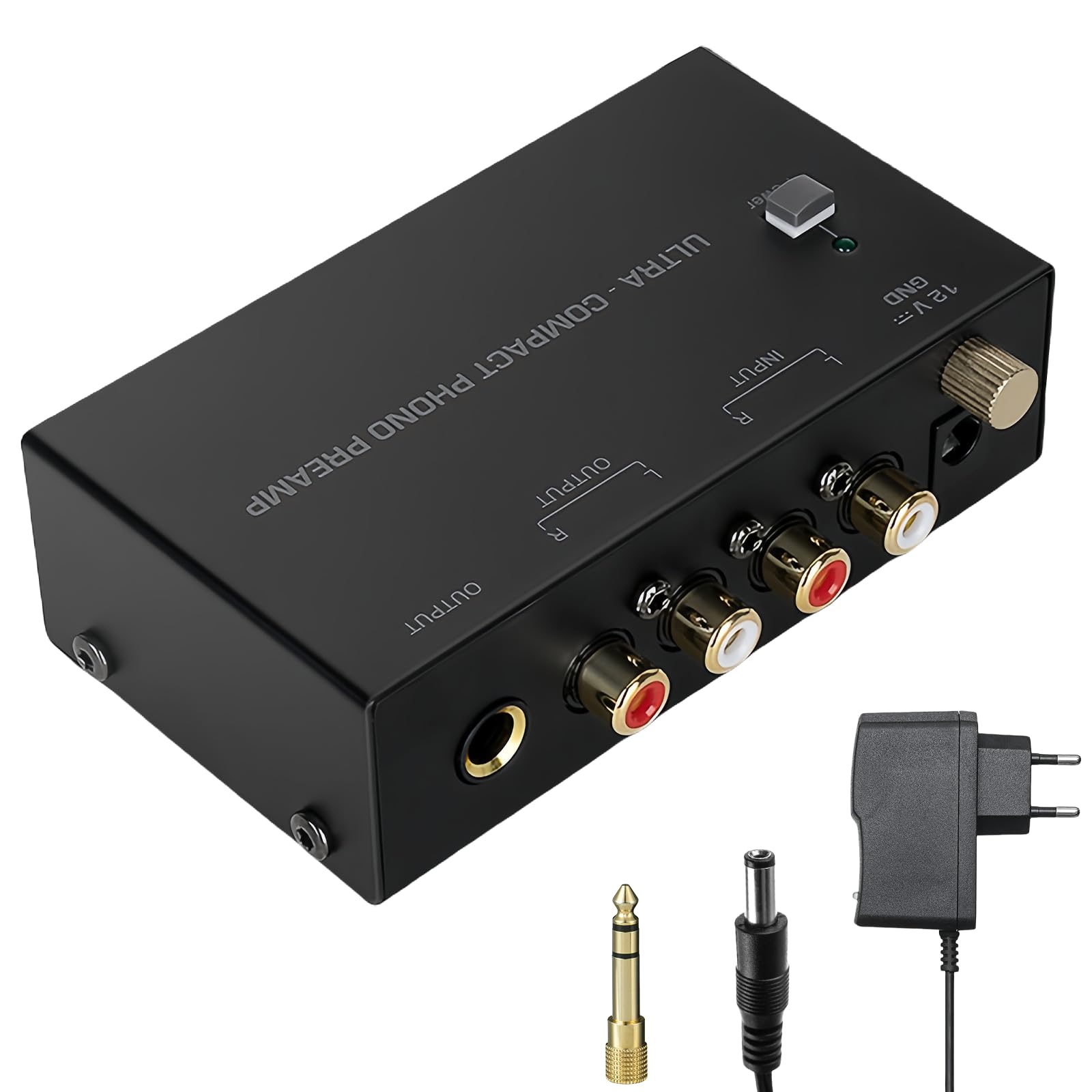 Phono Preamplificatore Giradischi con Adattatore DC 12V, RCA Input & Output