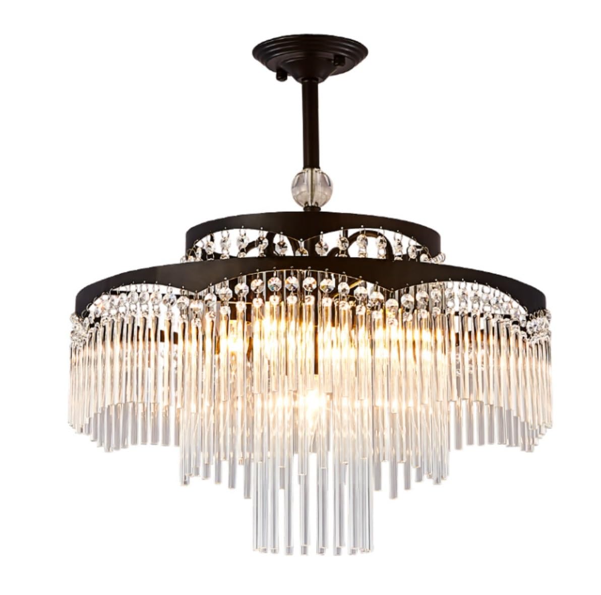 Żyrandol Lampa Wisząca Kryształowy Żyrandol Metalowa Lampa Sufitowa Amerykańska Wisząca Do Sypialni, Kuchni, Salonu, Jadalni Deco(Black)