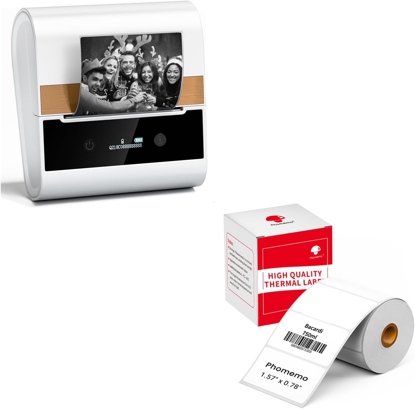 Phomemo-M260 Label Maker 3 Inch 80mm Bluetooth Thermal Label Printer with White Thermal Label Paper 1.57"x 0.78" (40mm x 20mm)-White