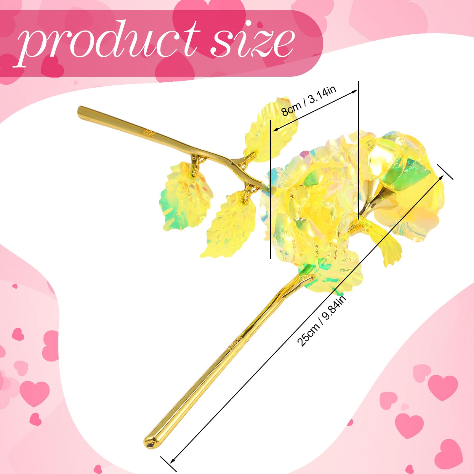 Lyrow 24 Pcs Galaxy Rose Flowers Valentine's Day Gift Flowers with Stems Rose Gift for Her Forever Preserved 24k Fake Crystal Rose for Mother's Day Birthday Wedding Decor, 10''(Yellow)