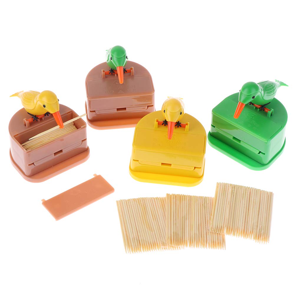 2 Scatoline Portastuzzicadenti A Forma Di Uccello - Design Carino Push-Top, Colori Giallo E Verde, Per Tavola
