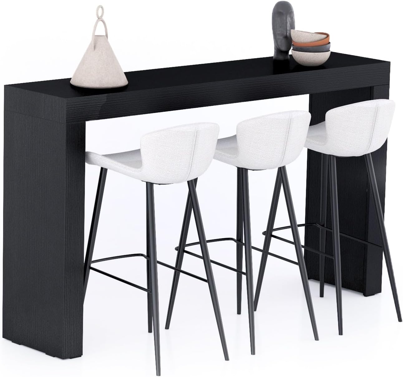 Mobili Fiver Evolution Tall Kitchen Bar Table Made in Italy | Space Saving, Counter Height Table for 3 | Modern Breakfast Bar Counter Top w/Cable Holder | Ashwood Black | 70,9'' x 15,7" in