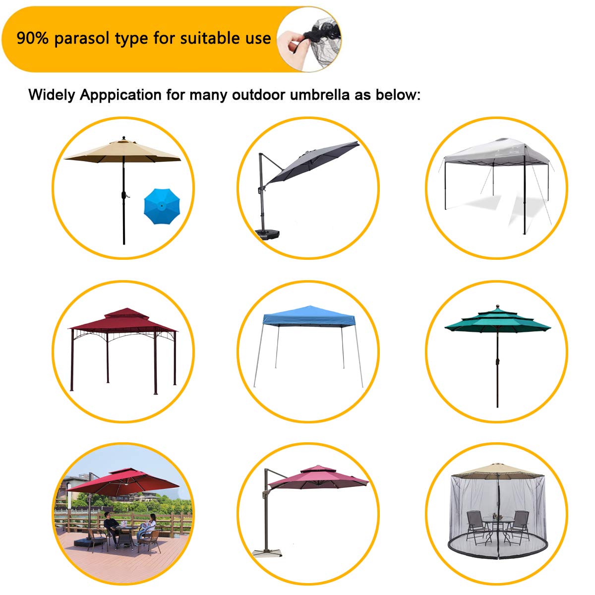 Paraguas de patio de 10 x 10 pies, mosquitera, toldo para kiosco, sombrilla cuadrada para patio o circularidad, toldo para exteriores (negro) (Nota: solo mosquitera) 5