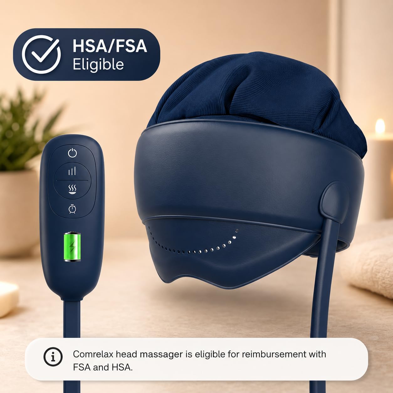 FSA Eligible HSA Approved Head and Eye Massager with Heat, 2200mAh Rechargeable Electric Scalp and Forehead Massage Tool, 6-Zone Kneading, Adjustable Pressure, Remote Control