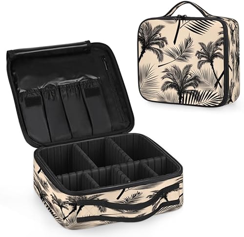 Bolsa de maquillaje de viaje para mujer, grande, cuadrada, portátil, profesional, de tren de coqueta, estuche de cosméticos con asa, hojas de