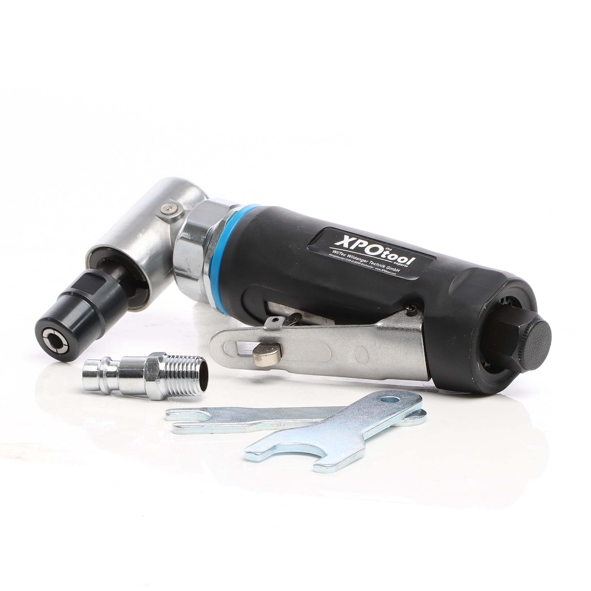 Wiltec Meuleuse droite Coudée 90° Pneumatique - 154 x 78 mm - 20 000 tr/min - Raccord 6,35 mm - Consommation air 99 l/min - Ponceuse Rectifieuse Affûteuse Air comprimé Multifonctions