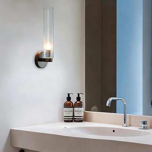 Miniatura 8 de Aplique de vidrio estriado para interiores y exteriores (3") (negro mate)