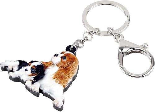Miniatura 3 de WEVENI Acrílico lindo doble Cavalier King Charles Spaniel perro llavero mascota encantos para mujeres niña bolsa coche cartera