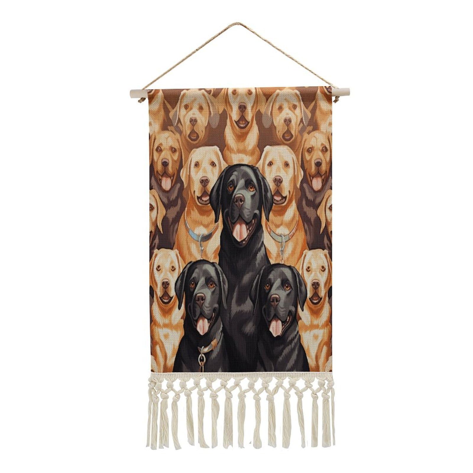 VstaDank Labrador Retriever Dogs Wall Art Decor with Tassels 20"x10" Cotton Linen Hanging Tapestry Decor Wall Art Prints Wood Frame Boho Wall Art Poster for Bedroom Living Room Office