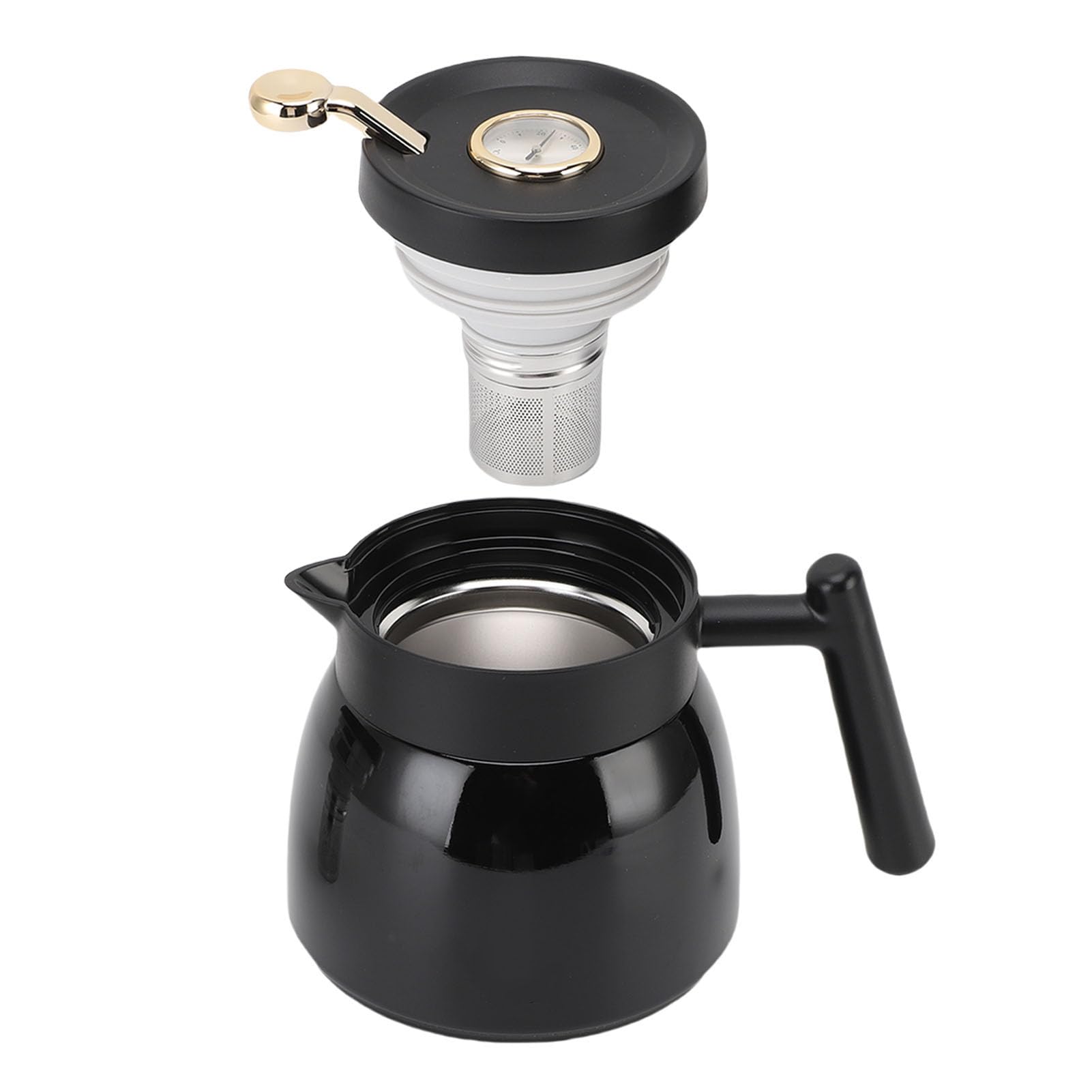 Café de Aislamiento de Vacío, té Térmico con Filtro de 880 Ml de Dispensador de Jarra de Bebidas de Agua, Pantalla de Temperatura Mecánica (BLACK)