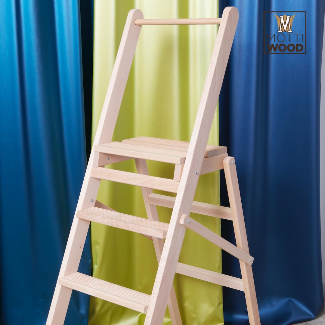 Sgabello Alto 4 Gradini, System Secury, Pieghevole e Antiscivolo, Maxi Portata 120kg, 38.5x73.5x117 cm, Made in Italy