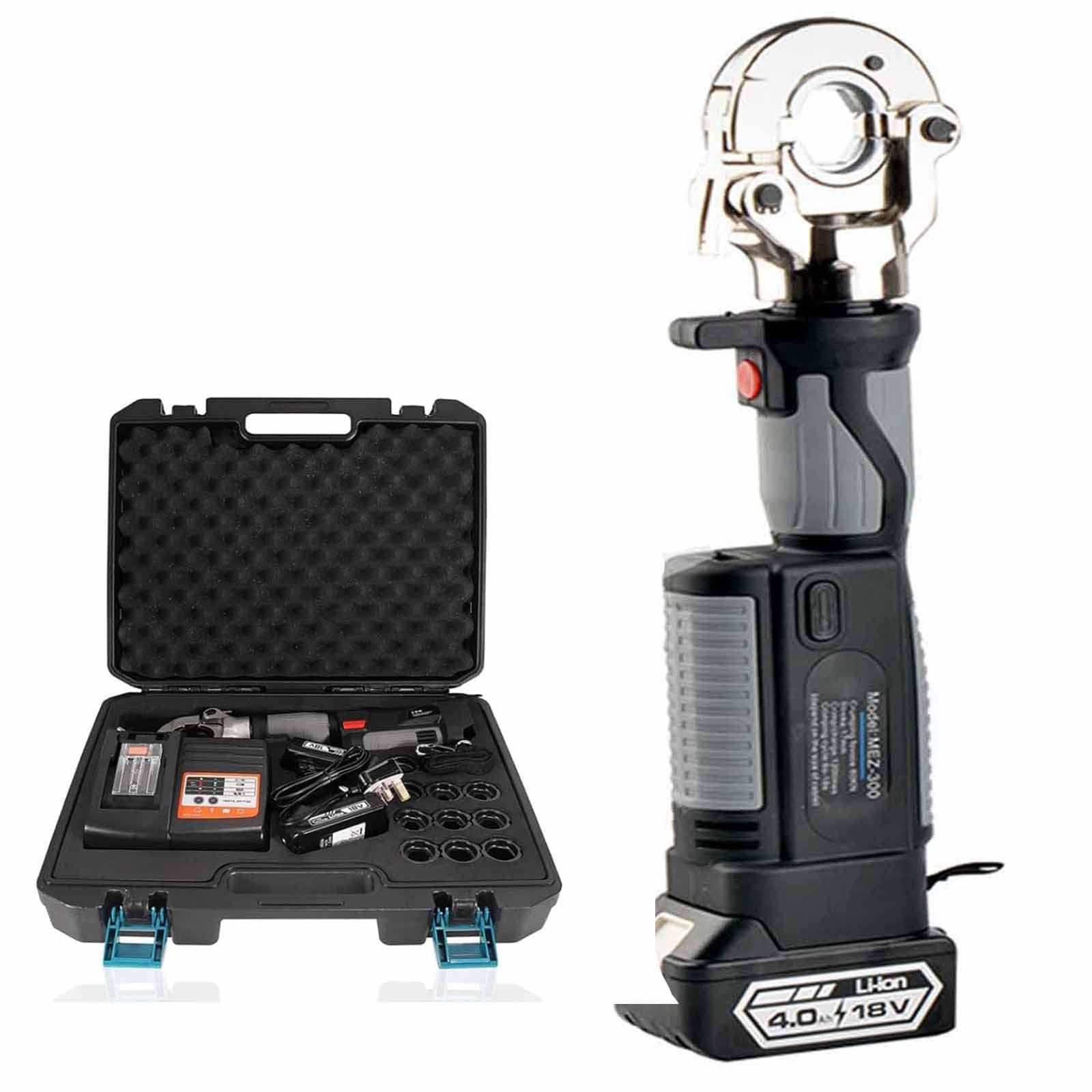 PixCy Crimpadora Hidráulica Recargable De 10-300 Mm², Crimpadora Hidráulica Eléctrica con 12 Pares De Troqueles, Crimpadora Cable con Batería para Terminal Cobre Y Aluminio