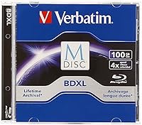 Verbatim M-DISC BDXL 100GB 6X Blu-ray Disc - Lifetime Archival Storage, Branded Surface, 1-Pack Jewel Case