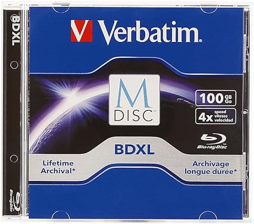 Verbatim 98912 M-Disc BDXL 100GB 4X with Branded Surface – 1pk Jewel Case, Blue