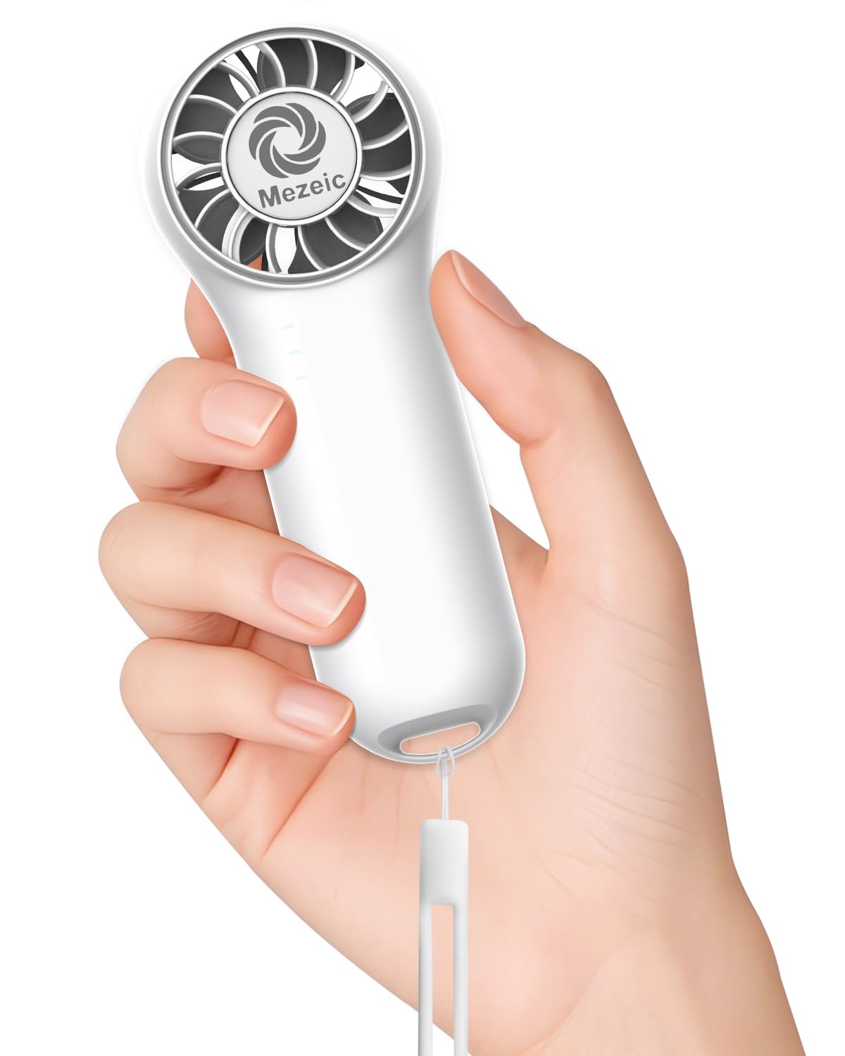Mezeic Mini Handheld Fan, Portable Pocket Fan with Lanyard Ultra-Light Rechargeable Small Fans, Battery Operated USB Personal Face Fans for Summer Beach Office Travel Indoor Outdoor - White — image 1