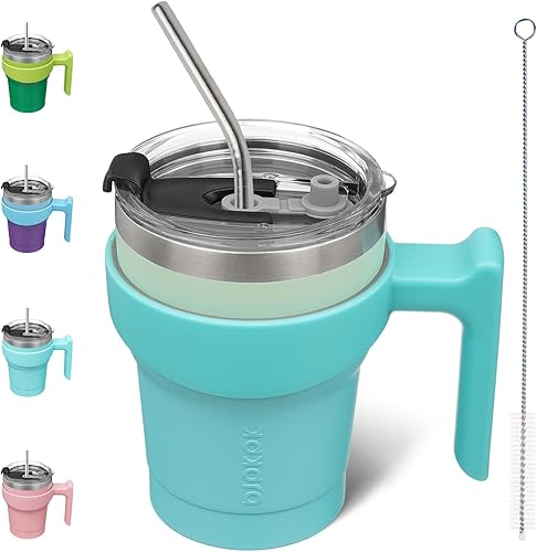 BJPKPK Vaso con asa, vaso de 10 onzas con tapa y pajita, reutilizable, de acero inoxidable, taza de viaje aislada, color menta