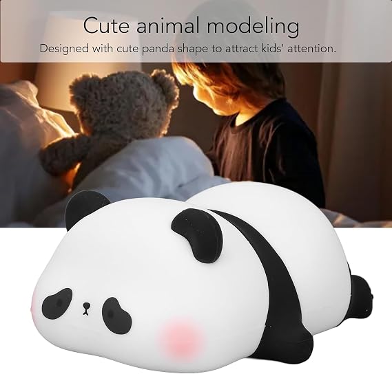 Coverzone Uyuşuk Yumuşak Silikon Panda Mini Gece Lambası Dekoratif Işık Derecesi Ayarlanabilir Yatak Odası Lambası Kitap Okuma Lambası Çocuk Odası (Uyuşuk Panda - YH301) [Enerji Sınıfı A+]