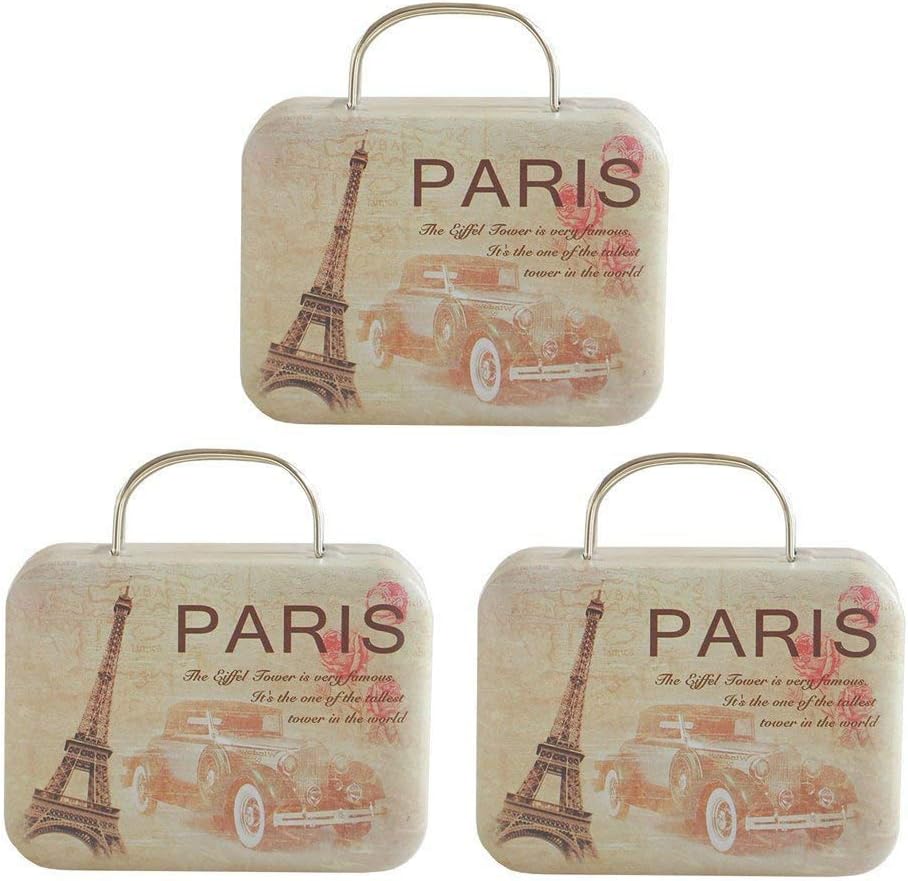 Fellibay Gift Candy Boxes Chocolate Box Case Iron Tin Containers Vintage Jewelry Coin Storage Mini Suitcase Handbag Box with Handle for Event Decorations Wedding Party Favor(3Pack) (Beige)