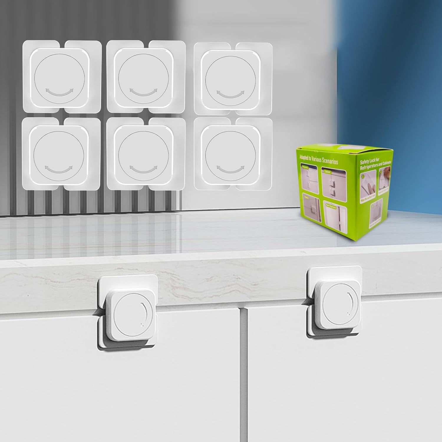 Cabinet Locks Baby Proofing 6 Pack, Fridge Locks for Kids Child Proof Combination Freezer Door Lock for Knob Toddlers Kids Adults Safety Latches, No Tools or Drilling Need