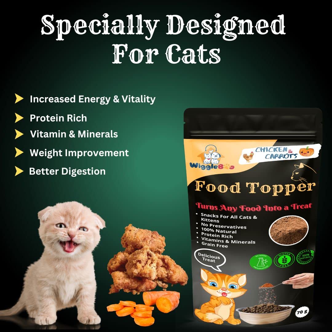 WiggleBoo Magical Cat Food Topper || Joy of Best Taste || Chicken & Carrot Flavour || Grain Free & Protein Rich || Anti Oxident || 70g 2