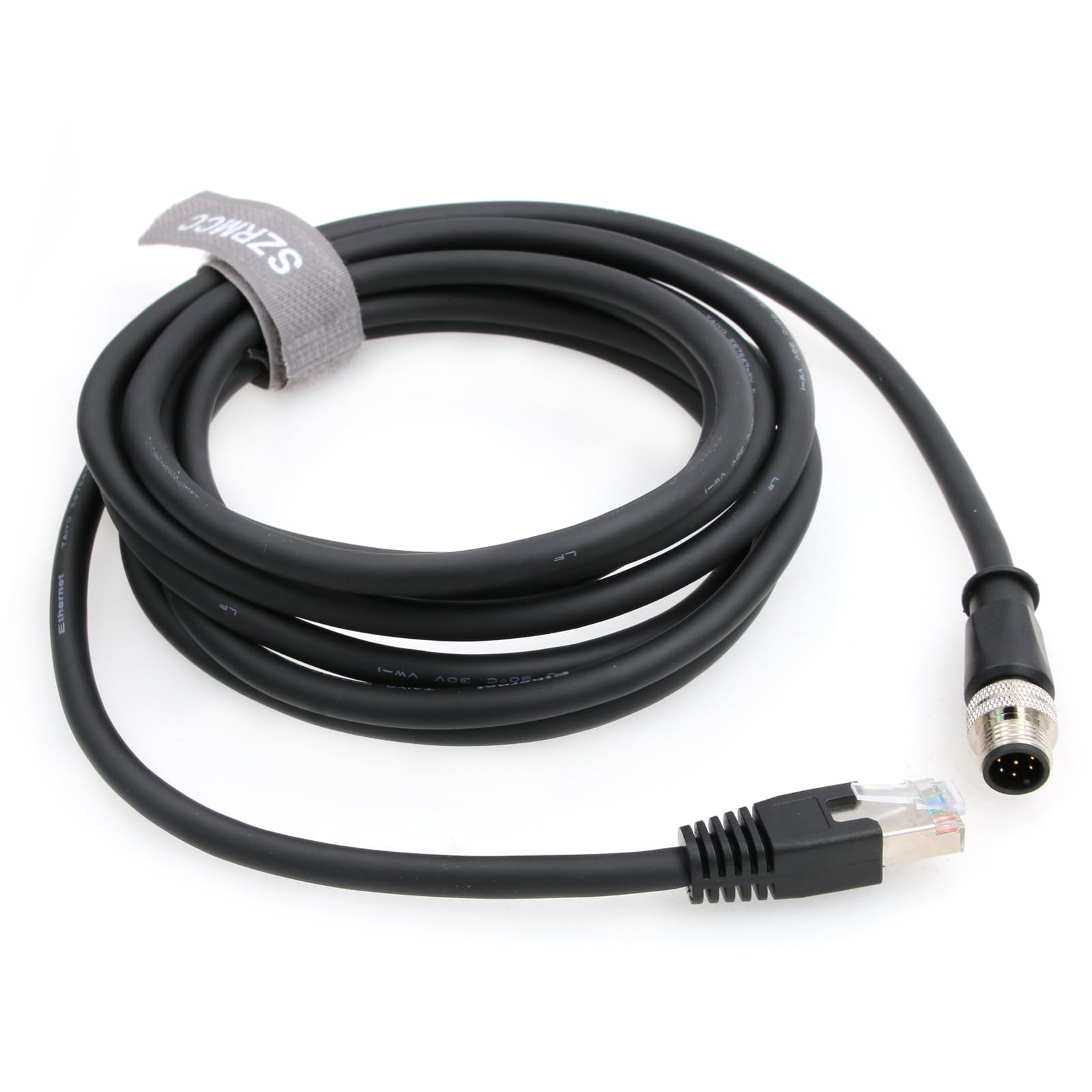 SZRMCC Câble Ethernet M12 A Code 8 Broches Mâle vers RJ45 Câble Réseau Cat6 Gigabit Blindé étanche pour Cognex in Sight 7000 DMR-300 Industrial Camera Vision Capteurs (Noir 15m)