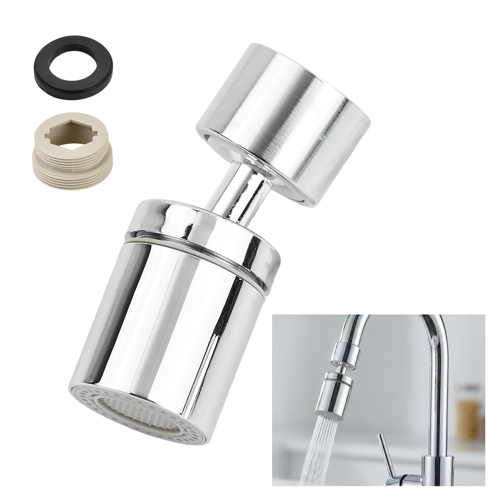 Muiltvoe Big Angle Swivel Kitchen Tap Aerator, 360° Rotatable Faucet Spray Head Replacement, Water Flow Modes Splash-Proof Sink Tap Attachment, Universal Faucet Extender for Kitchen and Basin