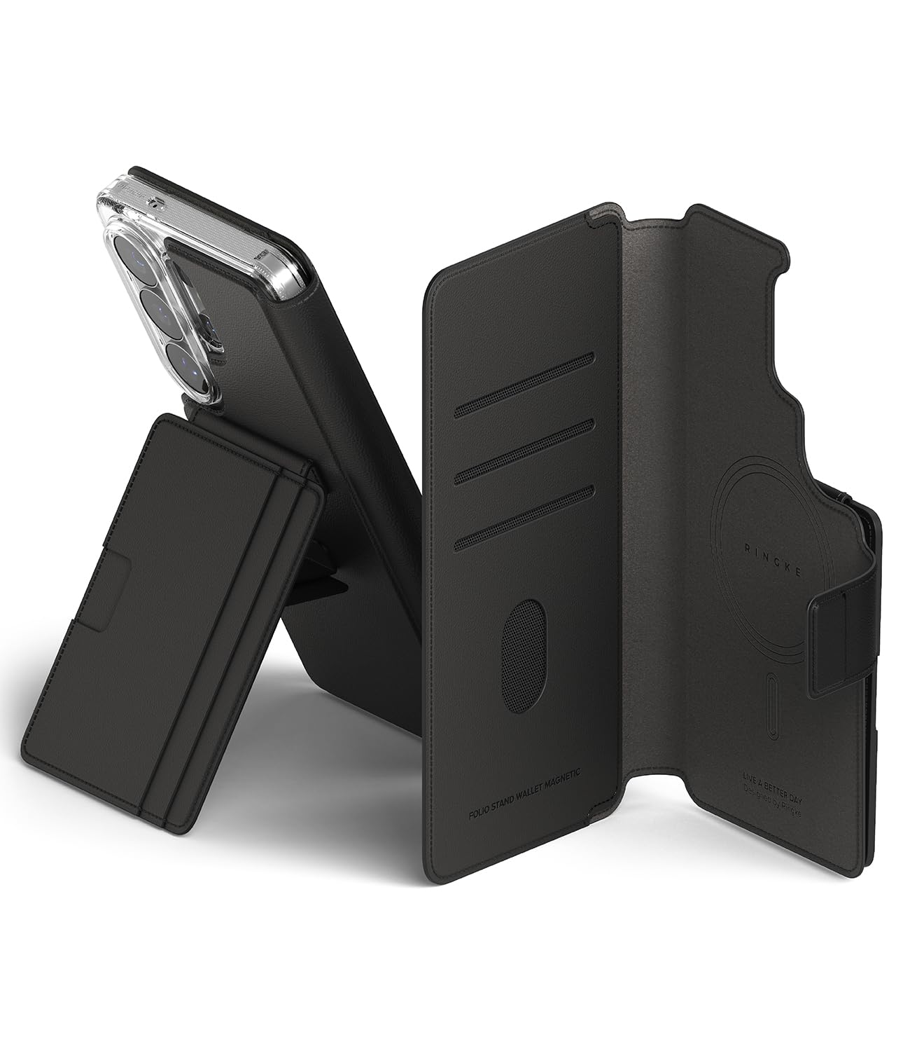 Ringke Folio Stand Wallet Magnetic for Samsung Galaxy S26 Ultra Case [Holds Up to 5 Cards] Detachable PU Leather Kickstand Flip Cover - Black