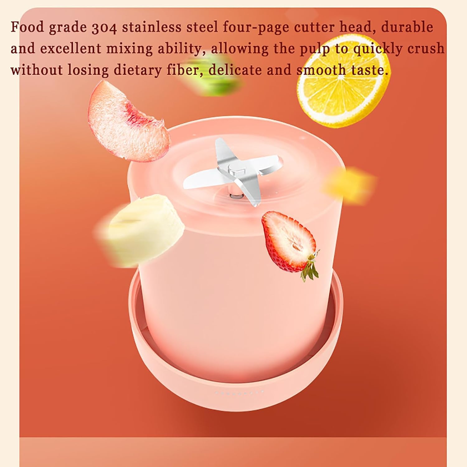 Licuadora Portátil, Vaso Pequeño Para Jugo De 450 Ml Con Cuchillas Ocultas En Forma De Cruz, 2000 Rpm Y Licuado Fácil, Carga Por Inducción Magnética Y Fácil De Limpiar, Ideal Para Viajes, Pink