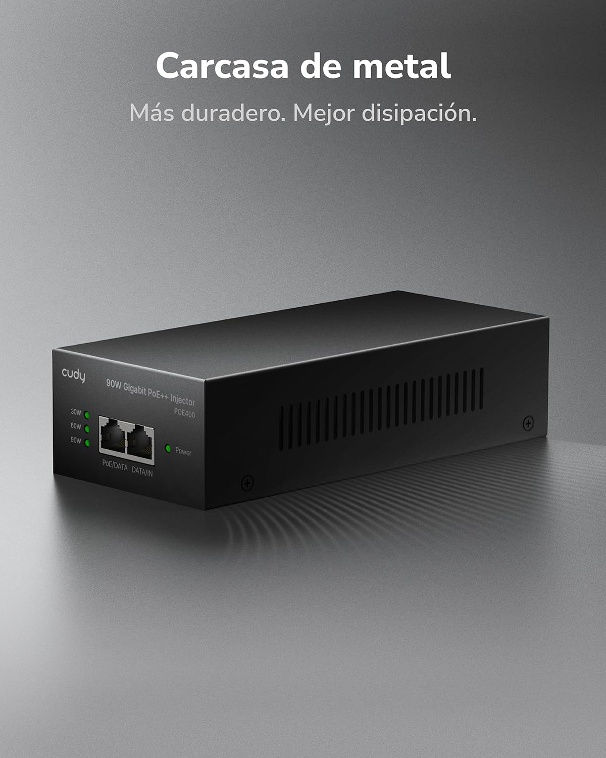 Cudy POE400 Adaptador Inyector PoE++ Ultra Gigabit 90W, Compatible Con IEEE 802.3bt/at/af, Rj45 1000Mbps, Plug & Play, Metal