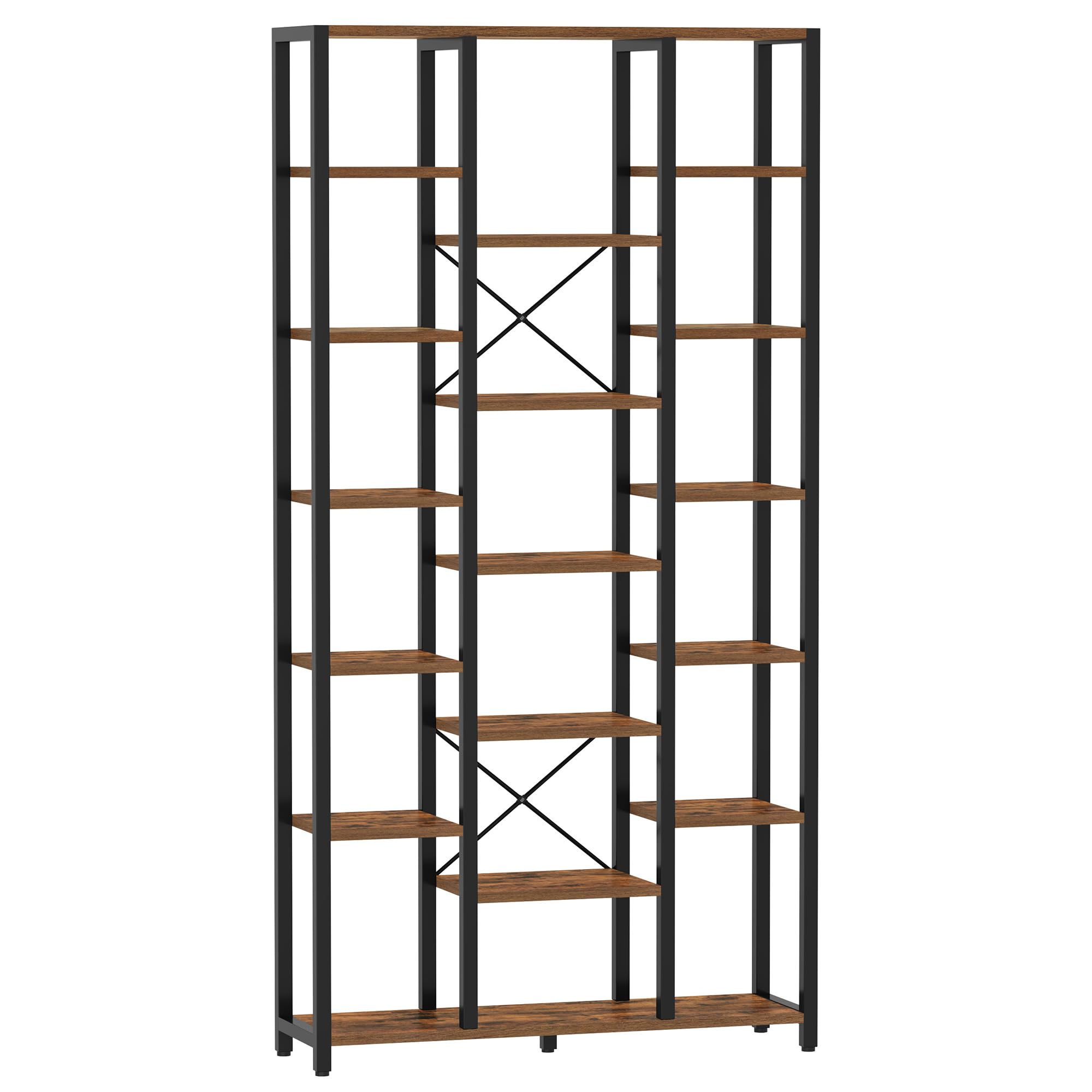 Hzuaneri Bücherregal Standregal 7 Ebenen 18 Ablagen verstellbare offene Ablagen 30 x 100 x 202 cm Vintagebraun-Schwarz