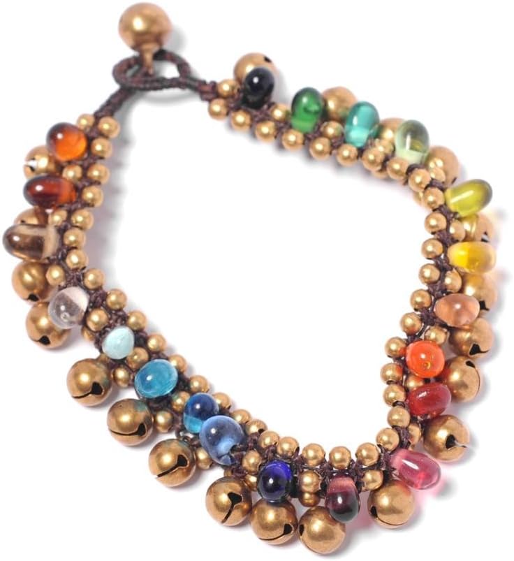 81stgenerationGlasperlenmehr Brass Gold Bell Anklet Bracelet, 250 millimeters, Brass, Glass