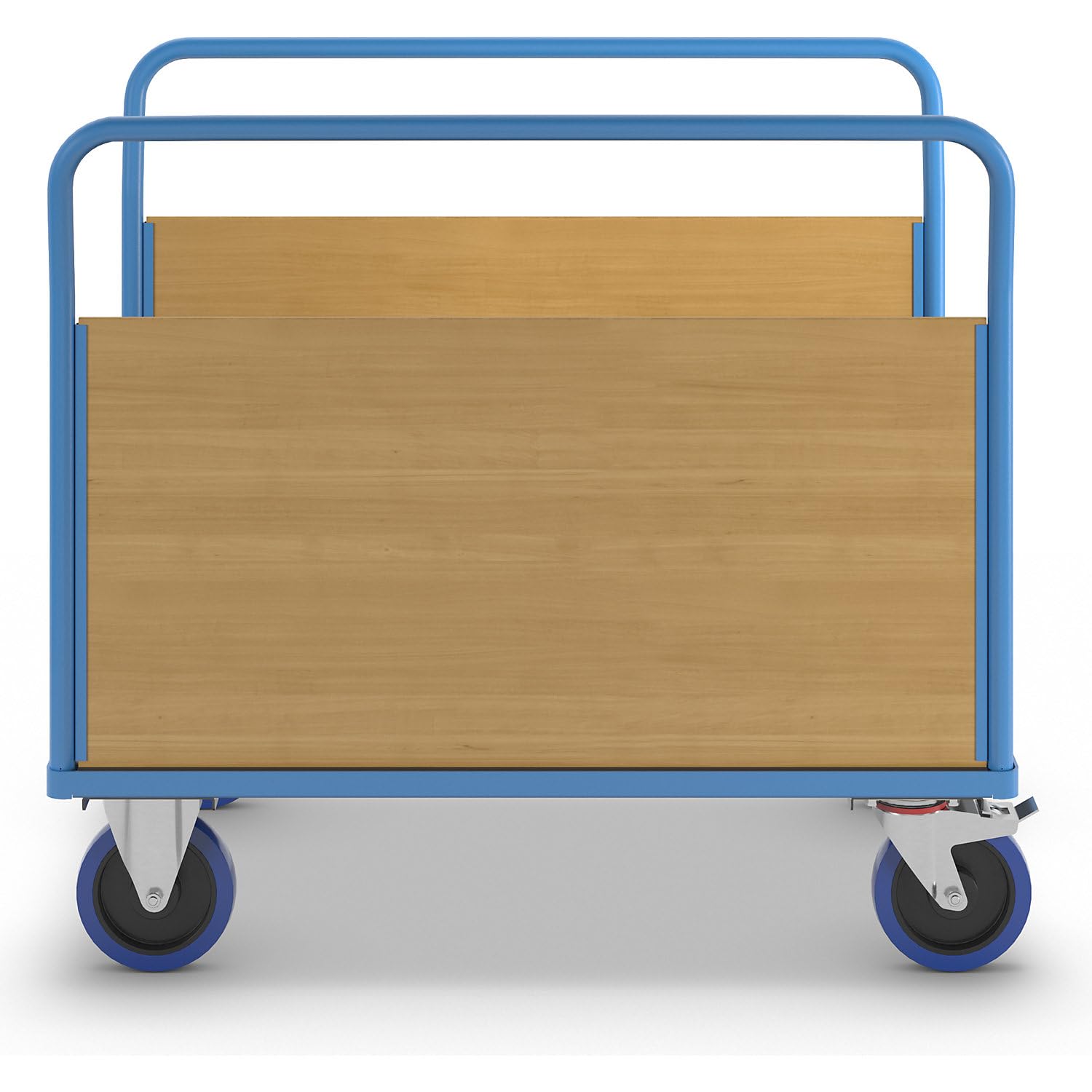 eurokraft pro | Plattformwagen mit Holzwänden | Mit 2 hohen Längswänden, LxB 1250 x 870 mm, Vollelastik