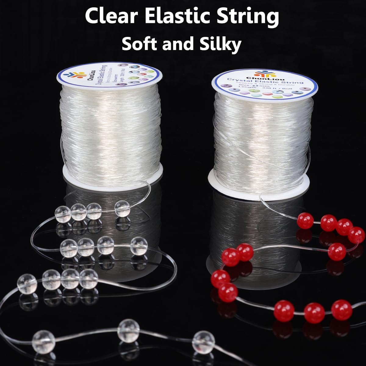 0.8 mm Stretchy Bracelet String, 2 Rolls of Crystal Clear Elastic Cord for Bracelets, Necklaces, Beading, and Jewelry Making (200 m)