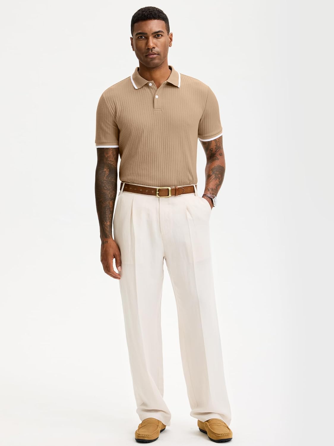 Comdecevis Men's Regular Fit Knit Polo Shirts Short Sleeve Stretch Golf Shirts - Image 6