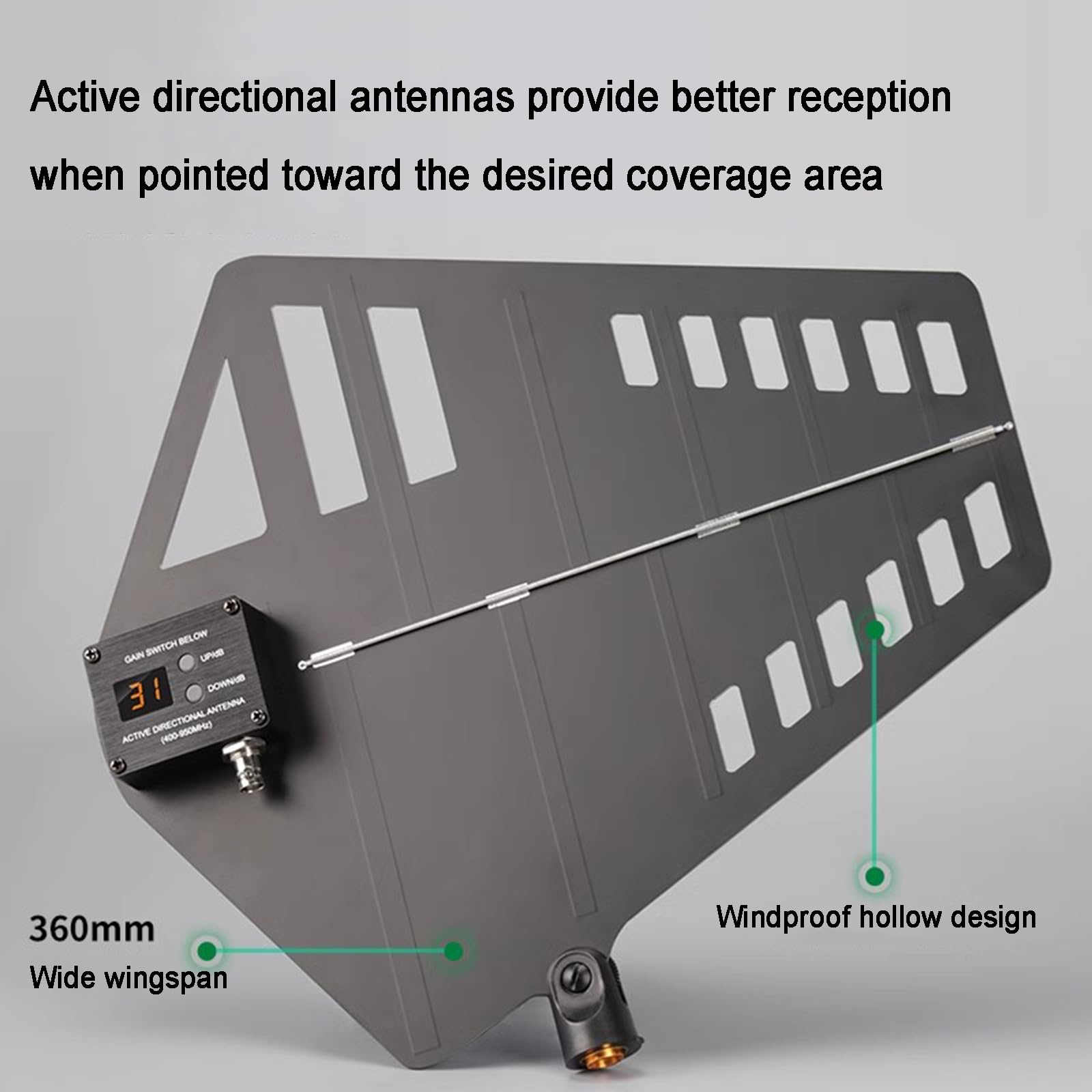 Amplificatore di segnale microfono wireless con distribuzione antenna UHF, dispone di 2 antenne direzionali attive e 8 porte di ingresso/uscita, gamma di frequenza 400-950MHz