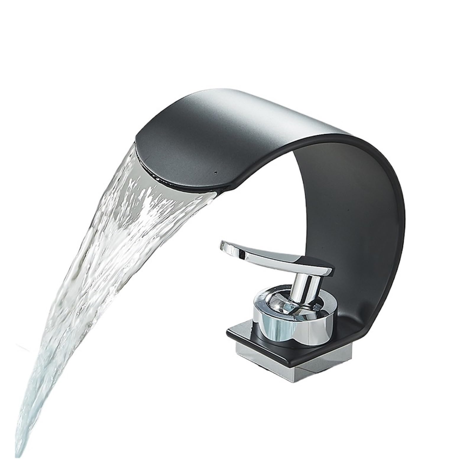 CZYWKDDPP Kitchen Tap, Bathroom Faucet Tap Black Brass Wash Basin Faucets, Single Handle Hot and Cold Waterfall Modern Deck Mount Elegant Mixer Tap(Black Chrome)