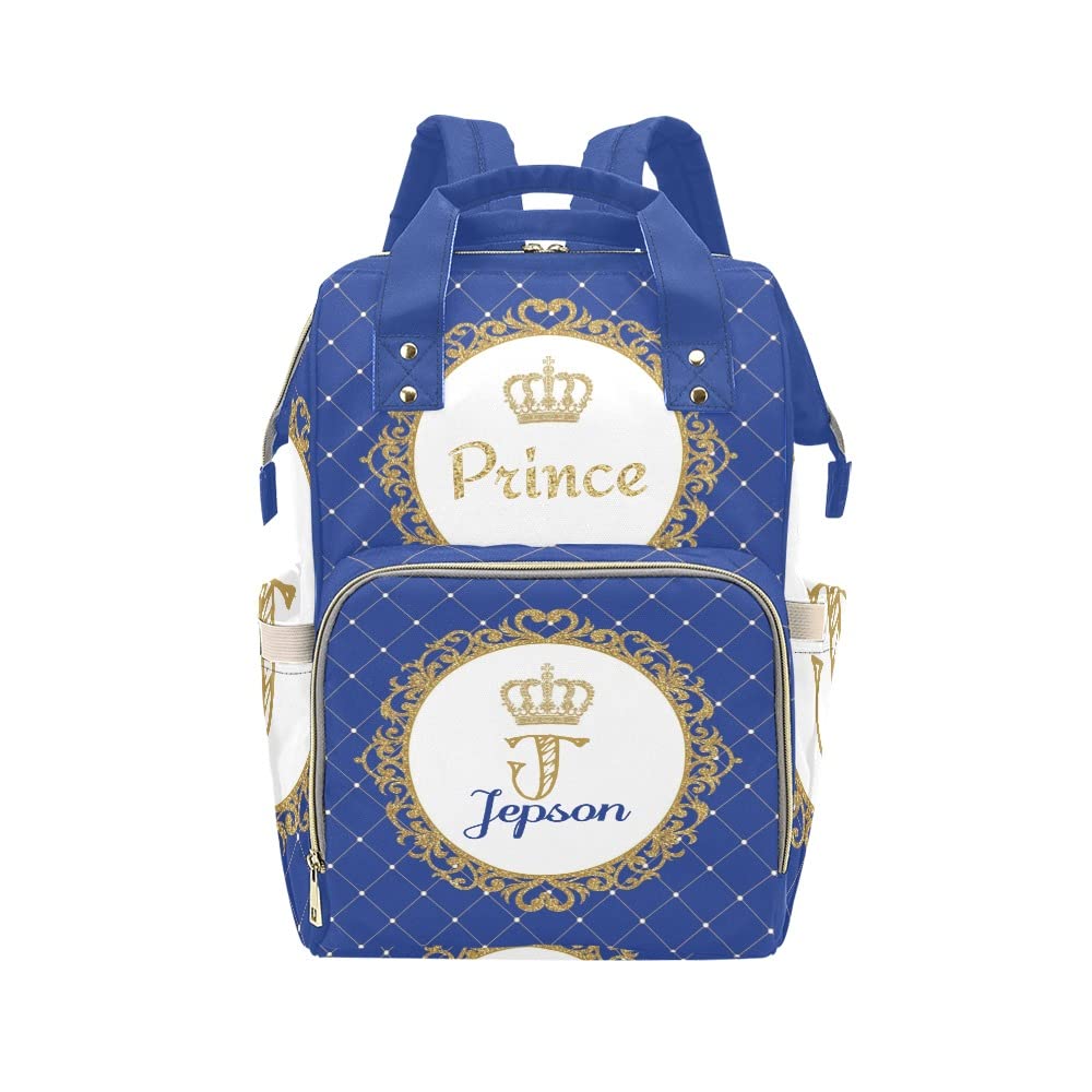 Grandkli Blue Gold Prince Boy Personalized Diaper Bag Multi-Function Backpack Nappy Bag Travel DayPack for Unisex, One Size