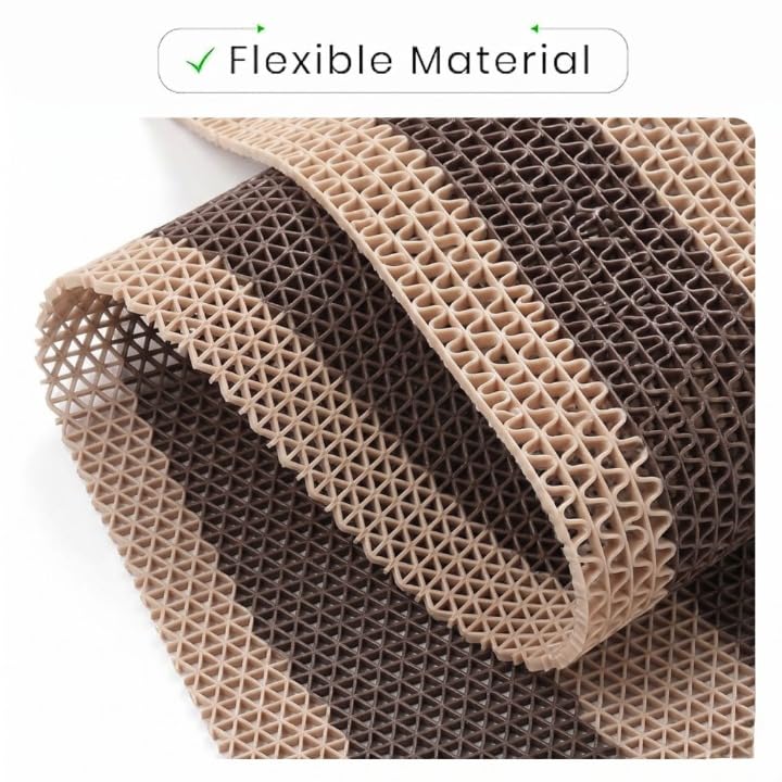 Image of TIB Anti Skid Waterproof PVC Rubber Mat for Bathroom, Floor, Swimming Pool, Shower, Entrance & Rainy Areas | Multipurpose Dual Colour Floor Mat,4x20 Feet,Beige & Coffee