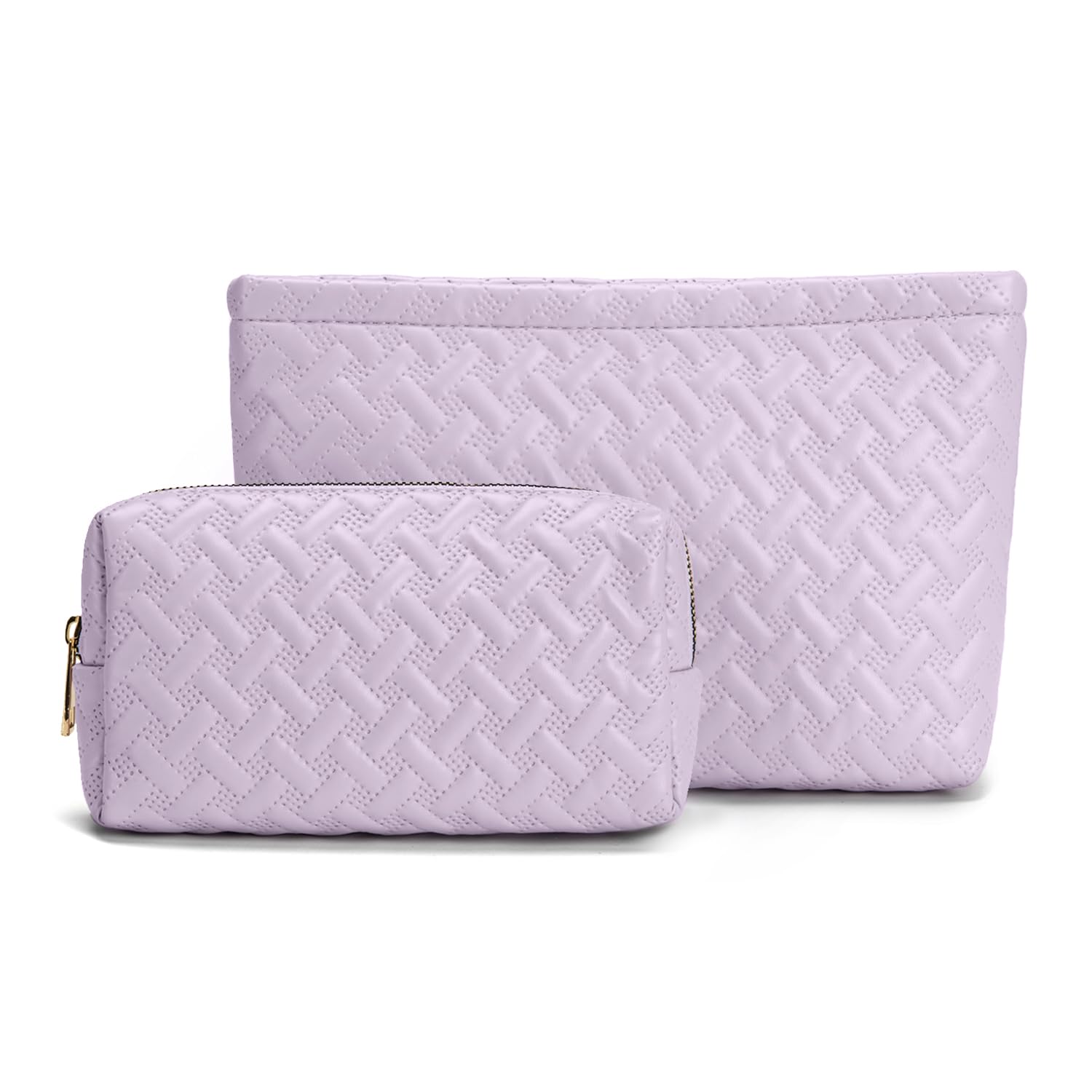 Viverte 2 Pieces Makeup Bag Toiletry Bag for Girls Vegan Leather Travel Cosmetic Preppy Cute Make Up Brush Bag Pack Gifts for Teen Girls (Lavender)