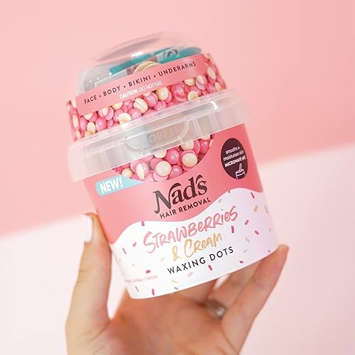 Miniatura 10 de Nad's Waxing Dots - Cuentas de cera dura de fresas y crema, fórmula sin tiras para microondas para mujeres