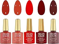 Kit de Esmaltes em Gel UV/LED, 5 Tons de Vermelho, Coleção Soak Off, 10ml Cada Frasco Helen Color 50ml no total