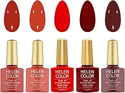 Kit de Esmaltes em Gel UV/LED, 5 Tons de Vermelho, Coleção Soak Off, 10ml Cada Frasco Helen Color 50ml no total
