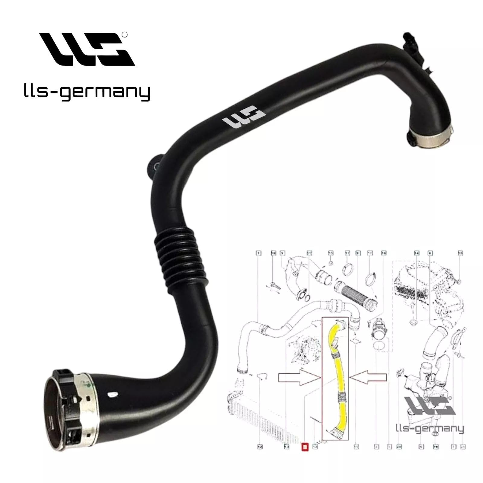 LLS-GERMANY Tubo Turbo compatible con Ren ault Laguna III (BT0/1), Laguna III Grandtour (KT0/1), 1.5 dCi, 110 PS, 144606143R, 8200837118, conexión original HENN