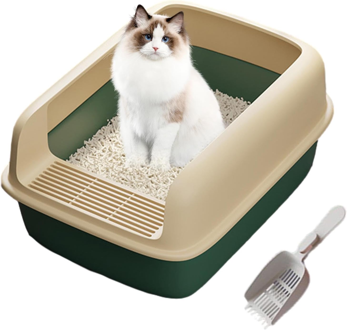 Renchey High Wall Cat Litter Box – High Back Extra Large Open Top Litter Box with Scooper | Easy Access Side Opening Cat Litter Pan for Indoor Cat, Cat Toilet Supplies